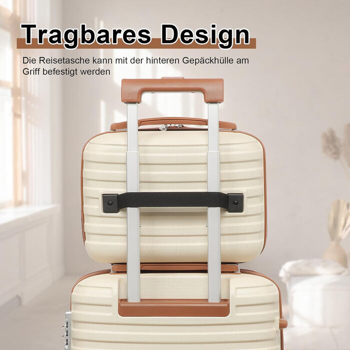 Набір дорожніх валіз Joyway 6 предметів, жорстка оболонка, з косметичкою, 4 колесами та TSA-замком, білий/коричневий