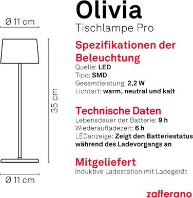 Zafferano Olivia Pro: Портативна LED-лампа з торшером, регулювання яскравості, 2200-3000K, Corten, для дому та саду