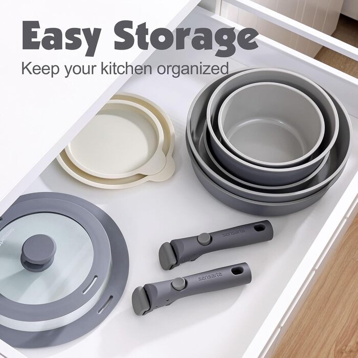 Набір каструль SENSARTE з керамічним покриттям (17 предметів), антипригарне, для всіх плит, безпечне, сумісне з посудомийною машиною та духовкою