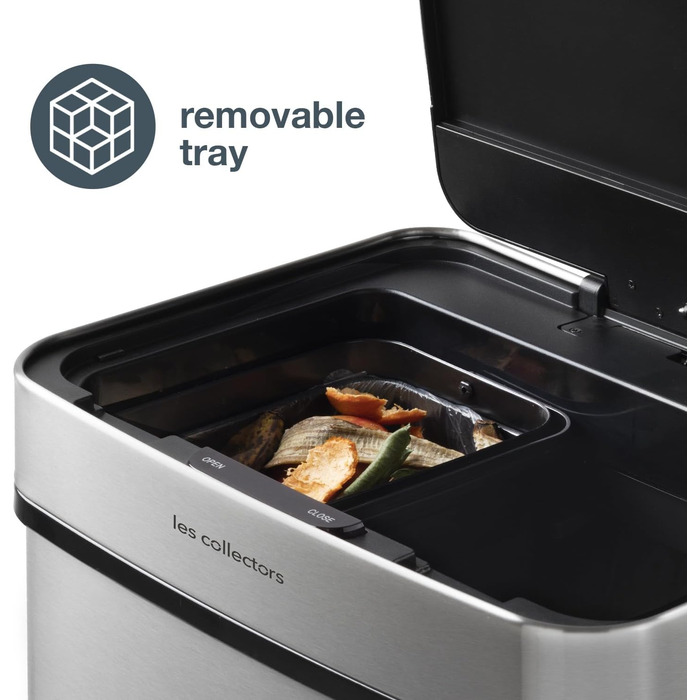 Сміттєвий бак Les Collectors з нержавіючої сталі, 69 л, 3 відсіки (47+11+11 л), автоматичне відкриття, інфрачервоний датчик, тиха закриття, дизайн з нержавіючої сталі