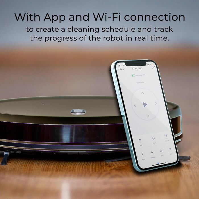 Робот-пилосос з функцією миття підлоги, гіроскопічна навігація, керування через додаток, чорний, VG RVC 3001 BK