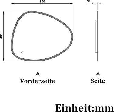 Дзеркало для ванної кімнати Aica LED кругле 50 см, холодний/нейтральний/теплий білий, диммування, функція пам'яті, вимикач/сенсорний вимикач, запобігання запотіванню, автоматичне вимкнення (65 x 80 см)