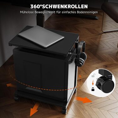 Регульована підставка для ПК PUTORSEN з 2 рівнями, з роликами та підкладкою для миші, чорна (Mid-Tower)