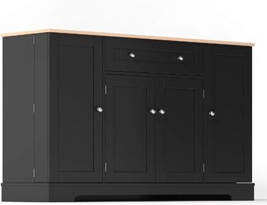 Багатофункціональний буфет для кухні – комод 138 см з ящиком, полицями з дверцятами та регульованими полицями – з кріпленням від перекидання, для кухні, вітальні та спальні, чорний