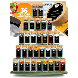 Набір бамбукових баночок для спецій, 36 шт (125 мл), з кришками та наліпками