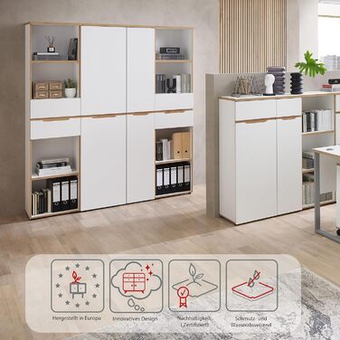 Роликовий контейнер Stella Trading Memphis для офісу, білий / Artisan Eiche, з висувними ящиками, 45 x 66 x 55 см