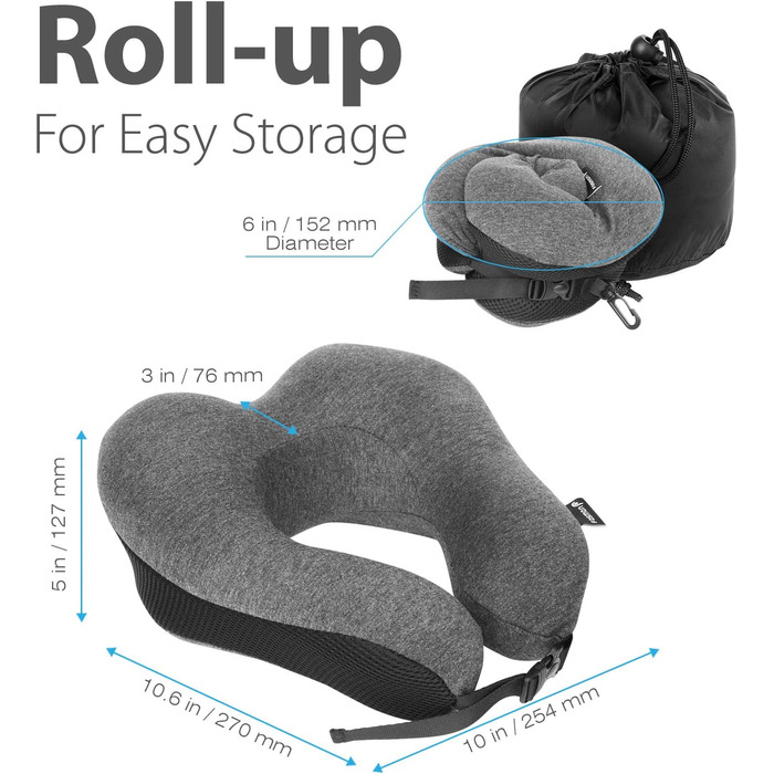 Подушка для подорожей Fosmon з вушними пробками, М'яка зручна подушка для подорожей з піни з пам'яттю Подушка для підтримки голови та підборіддя, чохол із 100 бавовни, який можна прати в машині для подорожей-темно-сірий / Чорний Темно-сірий / чорний (сітк