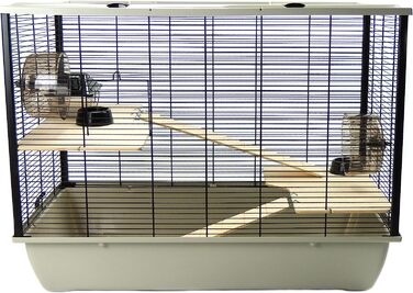 Клітка для щурів і хом'яків маленькі друзі Гросвенор з дерев'яною підставкою і сходами (сріблясто-чорна, подвійна)