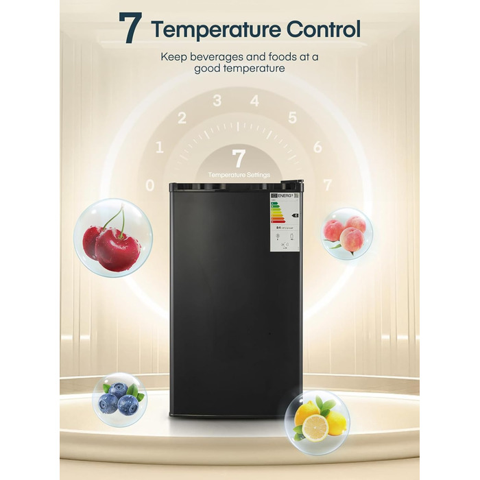 Компактний холодильник FOHERE на 90л з морозильною камерою, відділенням для овочів та 7 рівнями регулювання температури, чорний