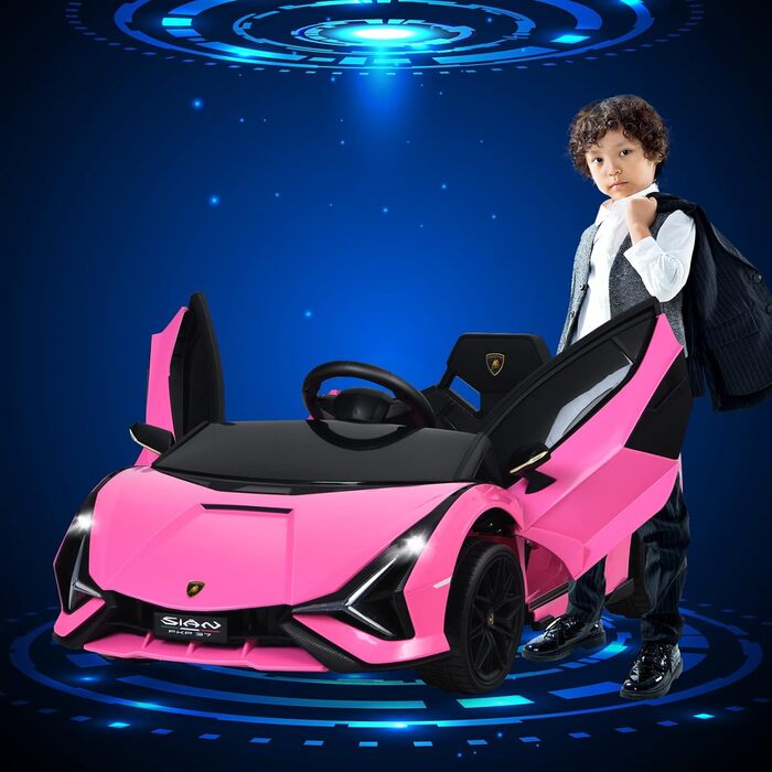 Дитячий електромобіль Lamborghini 12V COSTWAY з пультом, MP3, музикою, LED-фарами, рожевий, для дітей 3-8 років