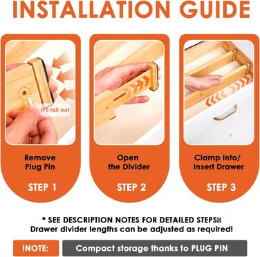 Органайзери для шухляд MUUKAIII: набір 6 шт. з бамбука, регульовані (43-56 см), для кухні та шафи - білий (натуральний)