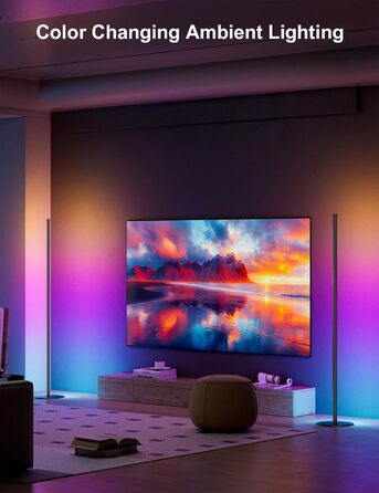 LED торшер для вітальні, білий з пультом ДУ, RGB 16 млн кольорів, синхронізація з музикою, 140 см, кутова лампа для ТВ, спальні, ігрової кімнати