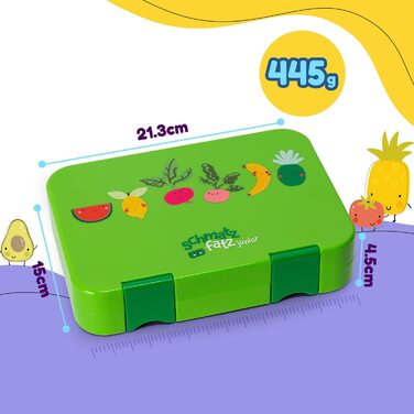Коробка для сніданку SCHMATZFATZ Junior для дітей з відділеннями / коробка для сніданку без BPA для дітей / коробка для Бенто для дітей коробка для хліба / коробка для закусок / ідеально підходить для школи, дитячого садка та подорожей (зелені фрукти)