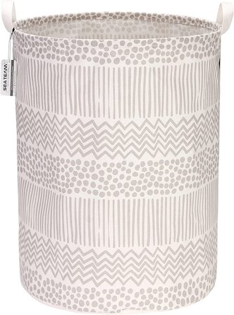 Морська команда 9,7-дюймова водонепроникна бавовняна тканина Ramie з покриттям, складаний кошик для білизни, циліндричний кошик для зберігання мішковини зі стильним дизайном B чорного кольору зі стрілками (1, змішаний сірий)