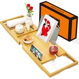 Висувна поличка для ванни - регульована доріжка для ванни. Неслизька поличка для ванни. Підходить для більшості ванн. Утримує книгу, iPad, телефон, склянку, свічку. Преміум-якість, натуральні матеріали.