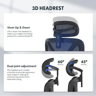 Офісний стіл FLEXISPOT C7 Lite-Mesh: ергономічний крісло з 3D підлокітниками, 3D підголівником та 5D спинкою. Макс. навантаження 130 кг, сірий колір.
