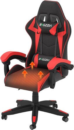 Ігровий крісло Bigzzia Ergonomiczne з підголівником та підлокітниками (Чорно-червоний, з підігрівом)