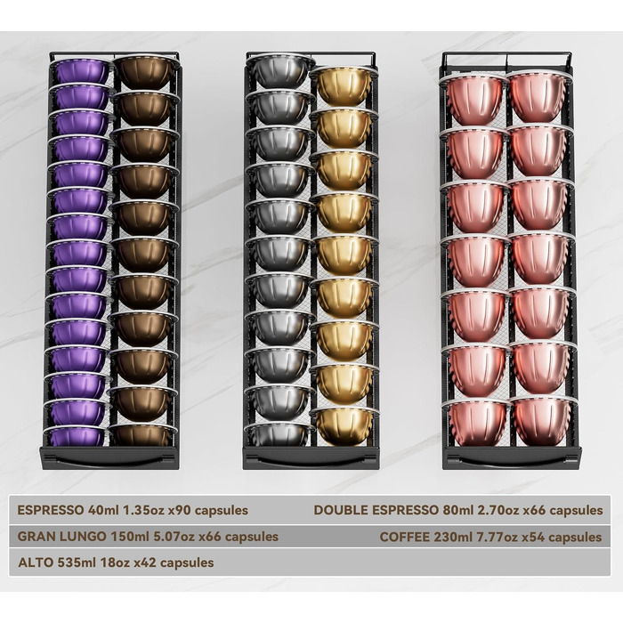 Тримач для капсул Vertuo/Nespresso (90 шт.) - металевий, чорний