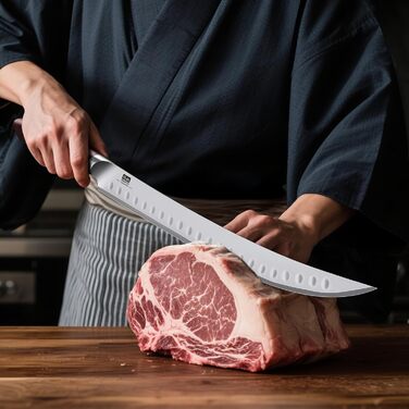SHAN ZU Profi кухонний ніж 18 см - японський кухонний ніж з високоякісної сталі 10Cr15Mov, 12° заточка, ергономічна ручка з паккавуду - для м'яса, овочів, риби (ніж для м'яса 30 см)