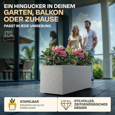 Плантатор Ondis24 Vulkan, 57л, прямокутний, з водосховищем, для балкона/тераси, сірий