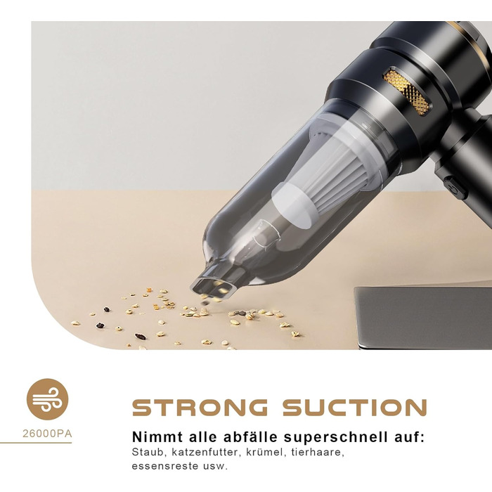 Акумуляторний ручний пилосос KITBEZN 4-в-1 для авто та дому, бездротовий міні-пилосос з безщітковим двигуном, потужність 26000Па, 3 режими роботи, чорний