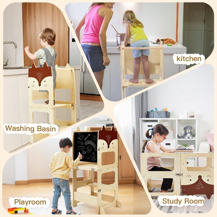 Стілець-лесенка для дітей Labebe Montessori, 3 в 1, з дошками для повідомлень, 92 x 38.5 x 42 см
