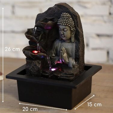 Джерело Zen'Light Zimmerbrunnen з Буддою та LED-підсвіткою - Сучасна декор для медитації та релаксації, Фен-Шуй, 26 см, горіх