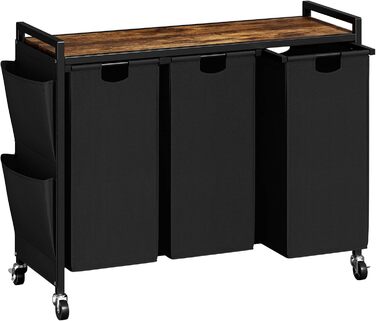 WOWLIVE Подвійний кошик для білизни з кришкою, на коліщатках, з металу, сортувальник для білизни з верхньою полицею та 2 знімними мішками, великий органайзер для одягу, (165л, Чорний)