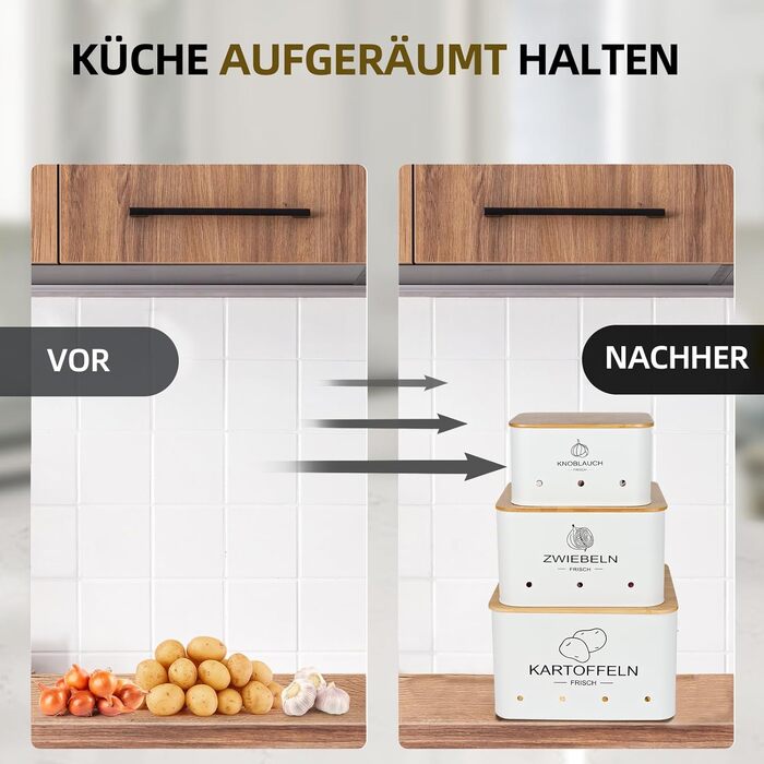 Набір контейнерів для зберігання картоплі, цибулі та часнику - 3 шт. (білий, квадратний)