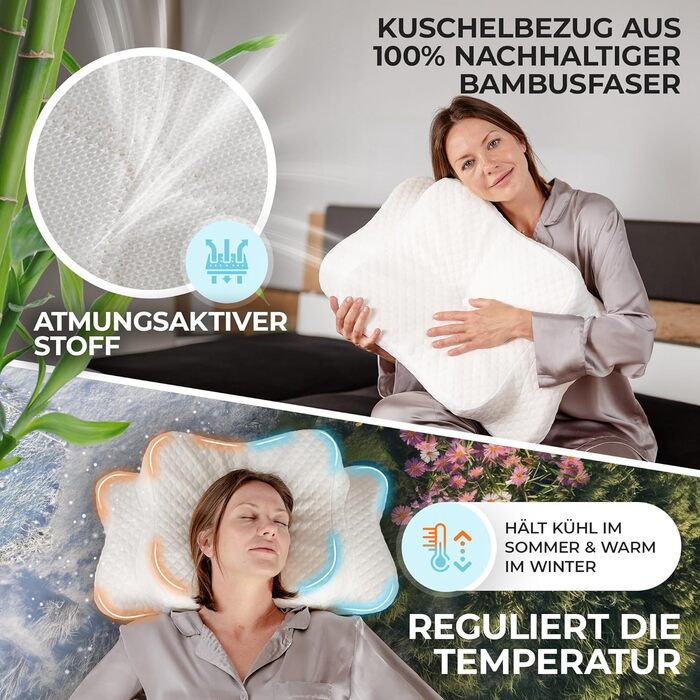 Ортопедична подушка OrthoKomfort® Memory Foam для сну на боці та спині | З піною Memory Foam | Сертифікована Oeko-TEX | Знімний чохол | Для здорового сну без болю | Біла подушка