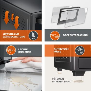 Багатофункціональна міні-піч Heinrich's з об'ємом 48л, конвекція, таймер 8год, підсвітка, 100-230°C, сенсорне керування, з аксесуарами, чорна, 2000W