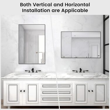 Дзеркало для ванної кімнати HOMECOOKIN, 50.8 x 76.2 см, прямокутне, з металевим каркасом, для кріплення над умивальником, горизонтальне/вертикальне (Чорний)