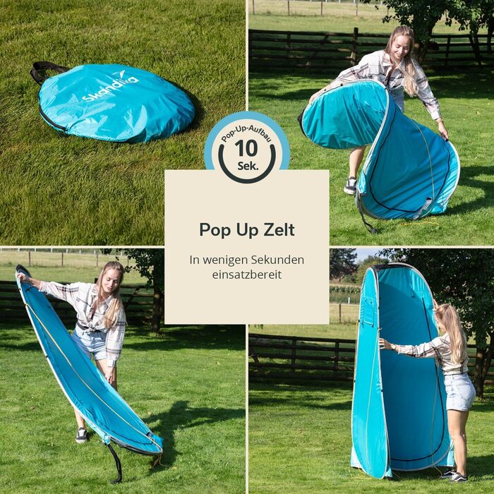 Намет для душу Skandika Camping Pop Up | Зручний намет для переодягання з висотою 210 см, сріблясте покриття, непрозорий, з окремим дном та вікном з москітною сіткою | Толетний намет