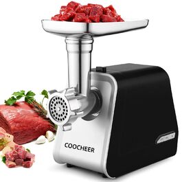 М'ясорубка електрична COOCHEER 2000 Вт багатофункціональна з насадками для ковбас, кеббе, овочів та тіста, чорна