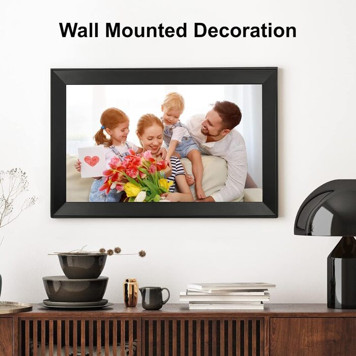 Цифровий фоторамка 15.6 дюймів 32GB WiFi, IPS Touchscreen, Автоматичне обертання, Чорний F156