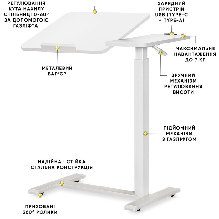 Стіл Hommex Mobidesk Duo USB White (арт. ТН-010-2 White)