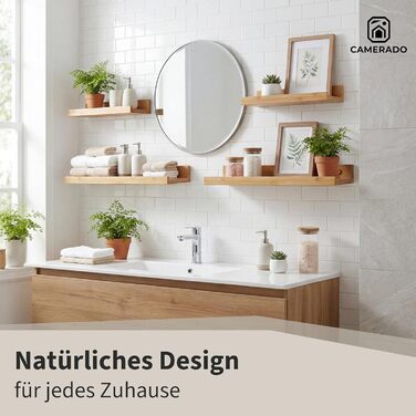 Camerado Набір з 2 бамбукових полиць-карнизів 60 см - настінне дерев'яне полиця з кріпленнями та заглушками