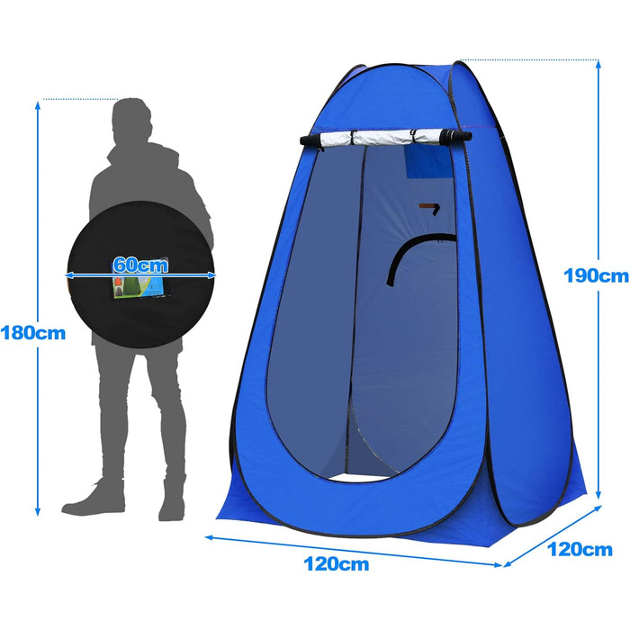 Намет для туалету TUKAILAI для кемпінгу, душовий намет, Pop-Up, 150x150x190 см, блакитний