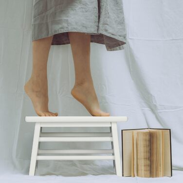 Підставка для ніг Relaxdays з бамбука, до 100 кг, стійкий приставний стільчик, 20 x 33 x 21,5 см, дитячий стільчик для ванної, білий