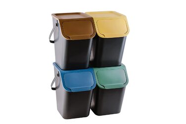 Практичний набір з 3 контейнерів для збору сміття / система поділу сміття на кухні / Система видалення сміття з відкидною кришкою / кошик для сміття з кришкою / відро для сміття / система видалення сміття (4x25 л 4, 5 л)