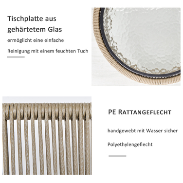 Набір садових меблів на 3 особи: 2 крісла, журнальний столик, подушки для сидіння та спинки, стільниця з загартованого скла, штучний ротанг, сірий