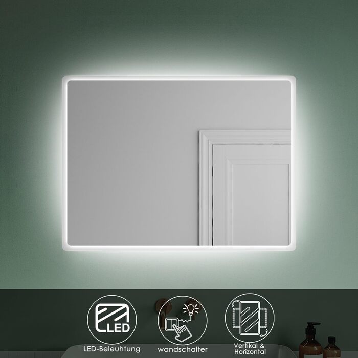 Дзеркало для ванної кімнати з підсвічуванням 80x60 см, LED, антизапітніння, 3 кольори, IP44, тип A