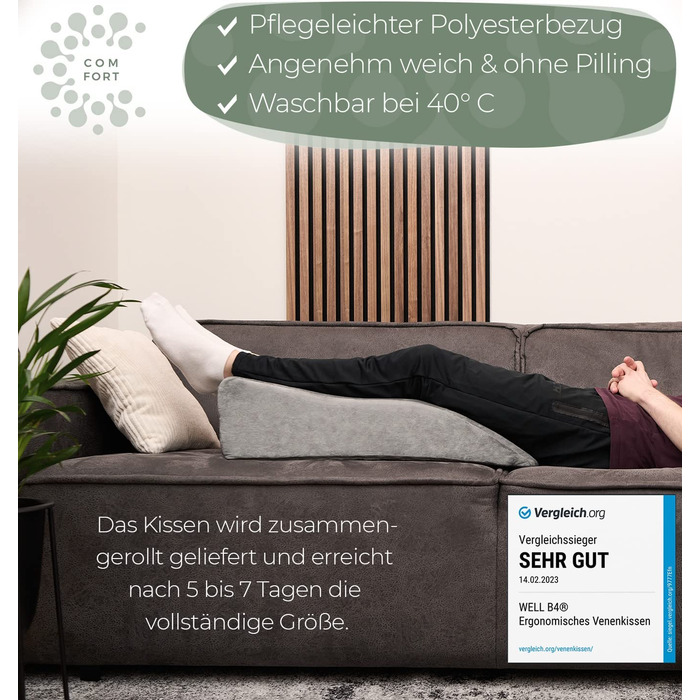 Подушка для ніг та колін: ергономічна піднімна подушка для ніг, підтримка ніг та колін, подушка для підняття ніг, клиновий тримач, сіра, для лімфи та вен