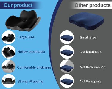 Подушка для сидіння Haarkalo Premium з Memory Foam XL - 2024 року, для офісних та домашніх крісел, зняття болю в попереку, сідницях та куприку, розмір 20*16.8*5.8 см