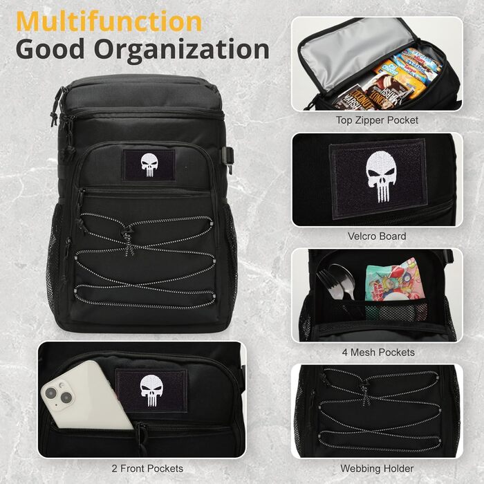 Тактичний ізольований рюкзак-холодильник 25L – чорний, водонепроникний, для роботи, відпочинку, кемпінгу та походів