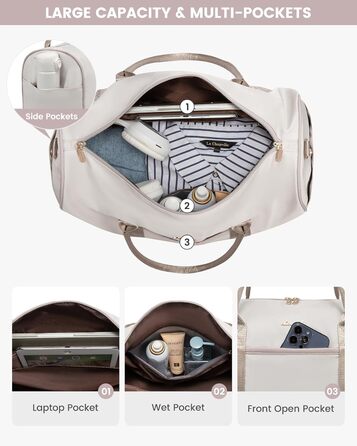 Сумка-мішок LOVEVOOK для подорожей: жіноча дорожня сумка-мішок з відділенням для взуття та мокрих речей, 2 шт. (35л, Beige & Khaki)