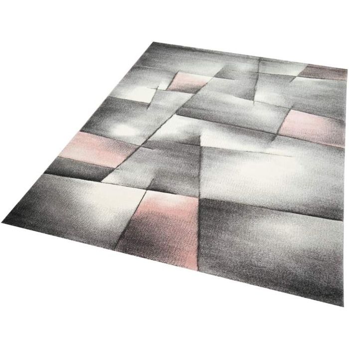 Килим-дизайнерський килим мрії, Сучасний килим, килим для вітальні, килим з коротким ворсом, з контурним вирізом, розмір в клітку (60x110 см, рожевий, сірий)