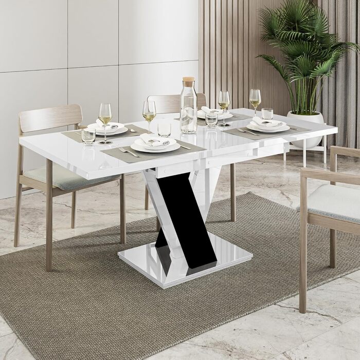 Розсувний кухонний стіл PROROOM FURNITURE Malvi – чорний, 120-160 см, для 4-6 осіб | Сучасний дизайн | Легка збірка | Для їдальні та кухні