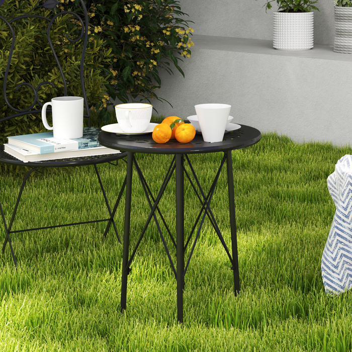 Outsunny Garden Table Ø40 x 50 см, Атмосферостійкий сталевий балконний стіл, Бічний столик із захисними ніжками з квітковим дизайном, Круглий обідній стіл на відкритому повітрі, Кемпінговий стіл Патіо Стіл для патіо Стіл для саду Балкон Чорний | Аосом