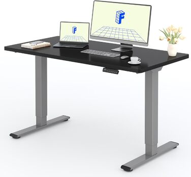 Регульований за висотою стіл FlexiSpot з 2 моторами, стільниця 25 мм, ергономічний офісний стіл - Акорн, чорна база (чорна стільниця + сіре підстав'я, 140 x 80 см)